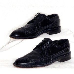 Sears Easy Flex 70128 VTG Black Wing Tip Lace Up Shoes 10.5 Pebbled Leather